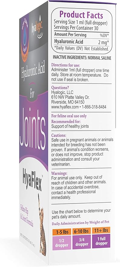 Hyalogic HyaFlex Hyaluronic Acid for Cats – Premium Cat Products for Joint, Skin, Eye, and Coat Maintenance – Natural Cat Joint Supplement (30ml)