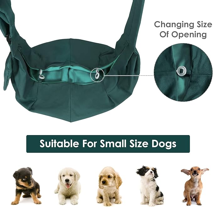 SlowTon Dog Carrier Sling - Thick Padded Adjustable Shoulder Strap Dog Carriers for Small Dogs, Puppy Carrier Purse for Pet Cat with Front Zipper Pocket Safety Belt Machine Washable (Green S)