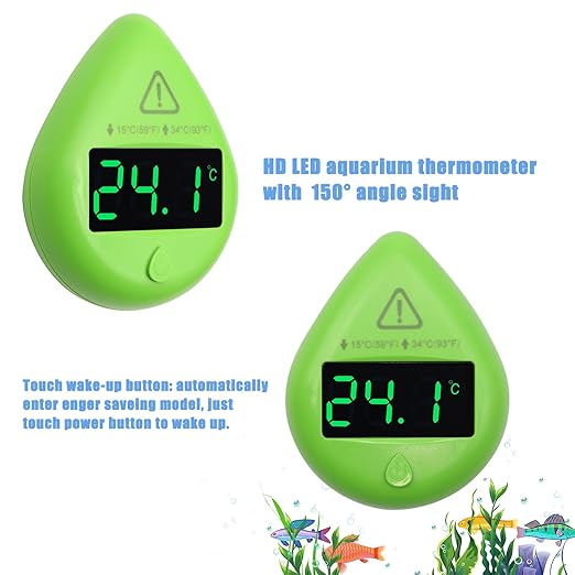 Fish Tank Digital Thermometer Digital Aquarium Thermometer LED Display Stick-on Fish Tank Thermometer Default HI/LO Alarm Cordless Tank Temperature Sensor with LED Touch Screen