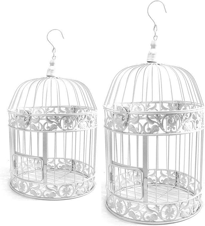 PET SHOW Pack of 2 Round Birdcages Decor Metal Wall Hanging Bird Cage for Small Birds Wedding Party Indoor Outdoor Decoration 9.8INCH and 13.8INCH Color Black White (Black)