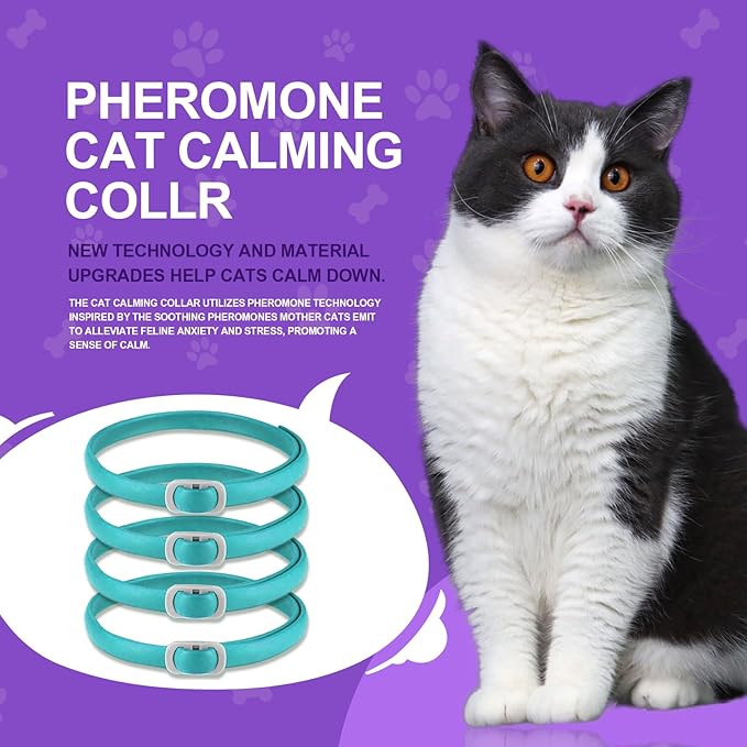 Calming Collar for Cats, 4 Pack Cat Calming Collar, Effective Relief Ancxiety Stress Cat Pheromone Collar, Water-Resistant & Adjustable Cat Calming Collar Fits Cats, Light Blue