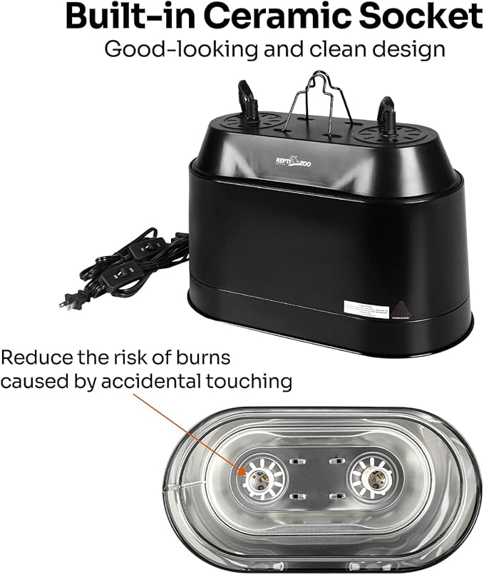 REPTI ZOO Dual Reptile Light Fixture 2 in 1 Deep Dome Lamp Fixture, Double-layer Connectable Design Reptile Heat Lighting Lamp Fixture with Independent Switches, Max 200W