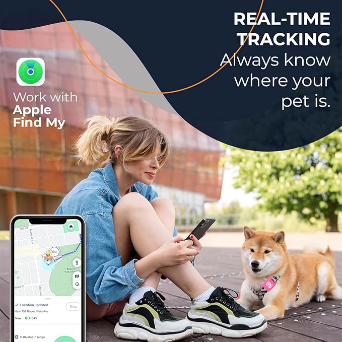 Dog Tracker Smart Pet Location Tracker with Collar Holder, Personalized Smart Item Finder, MFi Certificated Dog Tracking Device, No Monthly Fee, Works with Find My (iOS Only) Pink Case