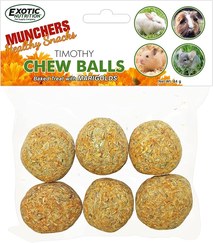 Munchers Marigold & Timothy Chew Balls - Healthy Natural Hay & Flower Chew Treat - Guinea Pigs, Hamsters, Rabbits, Degus, Prairie Dogs, Chinchillas, Squirrels, Opossums, Rats, Gerbils & Small Pets