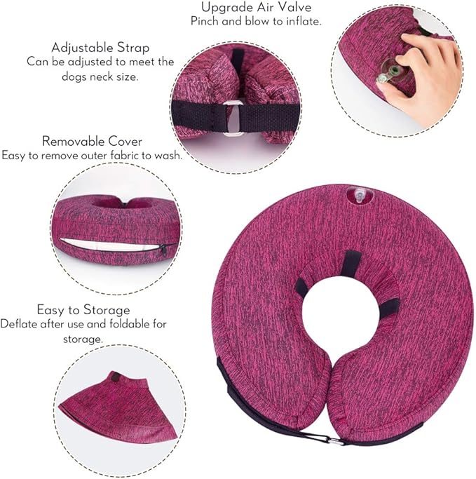 MIDOG Dog Cone Collar, Inflatable Dog Neck Donut Collar Alternative After Surgery, Soft Protective Recovery Cone for Small Medium Large Dogs and Cats Puppies - Alternative E Collar (Rose, XL)