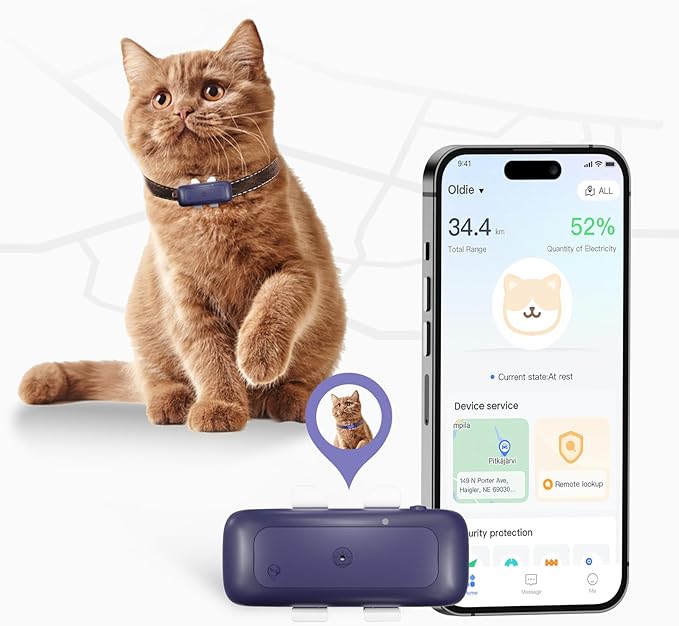 P1 GPS Dog Cat(6.5 lbs+) Tracker - Pet GPS Location Tracker for Anti Lost No Distance Limited, Waterproof, Real Time Tracking & Smart Activity, Fit All Pet Collars, Blue