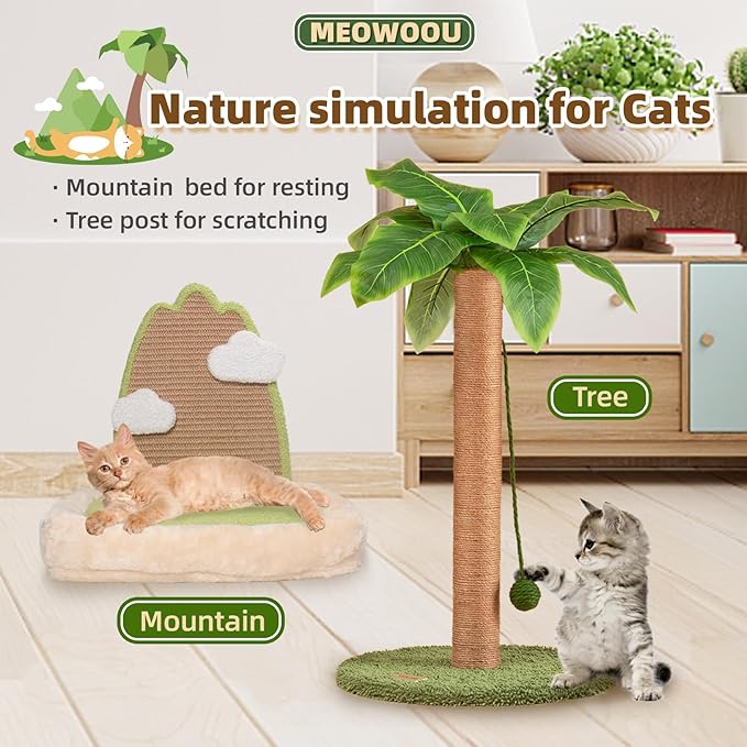 Cat Scratching Post 23.6 inch Cute Cat Scratcher Kitten Scratching Post with Sisal Rope for Indoor Cats Palm Tree Cat Scratching Post with Dangling Balls for Small Cats