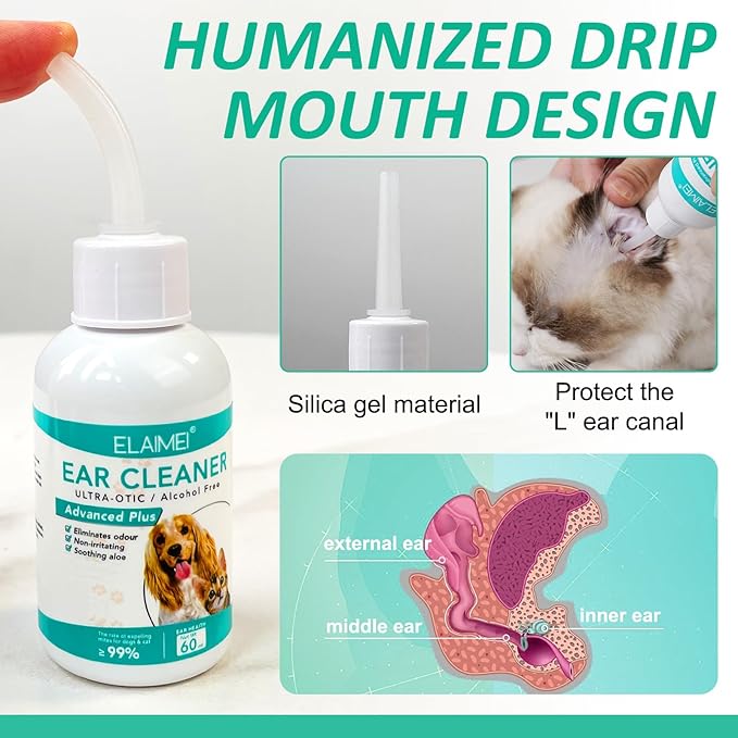 Dog Ear Cleaner, Dog Ear Care Liquid, Dog and Cat Ear Cleaner to Eliminates Ear Odour, Dirt and Debris Pet Ear Cleaner Solution