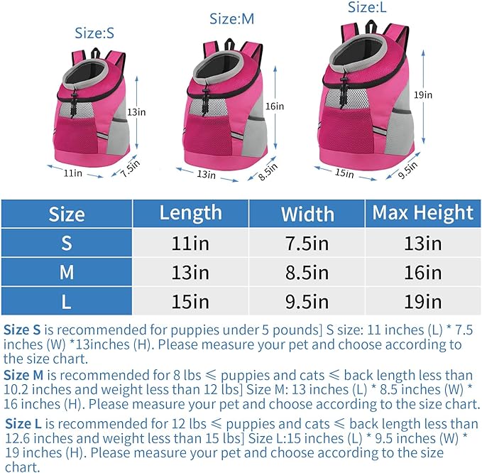 Dog Backpack Dog Carrier Backpack Pet Backpack Dog Carriers for Medium Breathable Pet Backpack Carrier Design with Reflective Safe Dog Backpack Carrier for Medium Medium Dogs Carrier Pink L