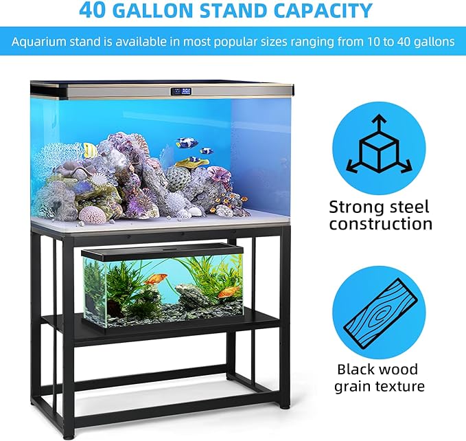 VOWNER 40-50 Gallon Fish Tank Stand - Metal Aquarium Stand, 36.6" x 18.5" x 29.5" Adjustable Heavy Duty Reptile Tank Stand, Adjustable 2-Tier Fish Tank Rack Shelf for Home Office, Tank not Included