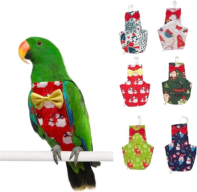 6 PCS Christmas Bird Diapers Flight Suite with Waterproof Inner Layer Cute Urine Wet Suit for Other Small Birds