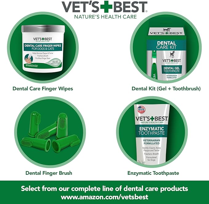 Vet's Best Dental Care Finger Wipes - Reduces Plaque & Tartar Build Up - Freshens Breath - Teeth Cleaning Finger Wipes for Dogs & Cats - 50 Count