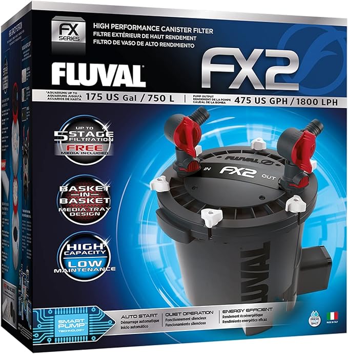 Fluval FX2 High Performance Canister Aquarium Filter - Multi-Stage Filtration, Built-in Powered Water Change System, and Basket-in-Basket Tray Design