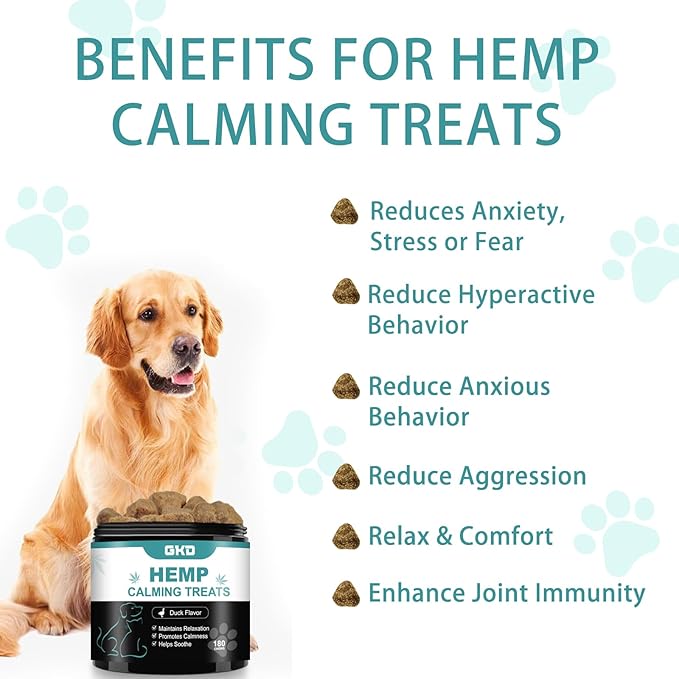 Dog Calming Chews Anxiety Relief Treats, Calming Bites for Dogs Hemp Calm Care, Fireworks Stress Car Sickness for Dogs Sleep Aid Separation Supplements, Dog Anxiety Grooming Pets Supplements Calm Aid