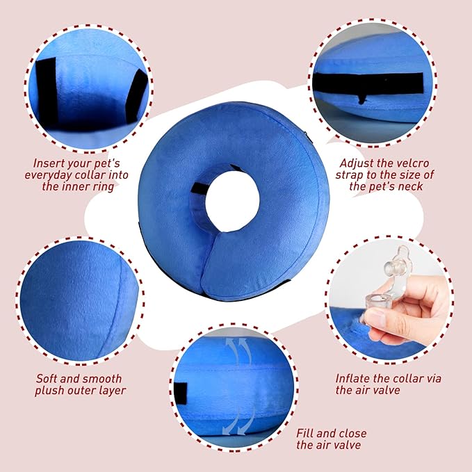 Inflatable Dog Collar-Soft Protective Cone for Dogs After Surgery,Dog Donut Collar Suitable for Dogs and Cats,Dog Cone Collar to Prevent Pets from Touching Stitches,Wounds and Rashes,Blue-XL