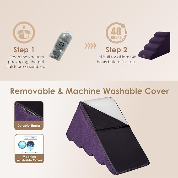EHEYCIGA Curved Dog Stairs for High Beds 19.7" H, 4-Step Dog Steps for Small Dogs and Cats, Pet Stairs for High Bed Climbing, Non-Slip Balanced Pet Step Indoor, Purple