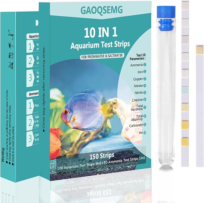 10 in 1 Ammonia Water Test Kit for Aquarium,150 Strips Freshwater Saltwater Fish Tank Test Strips for Testing Ammonia,pH,Hardness,Nitrite,Nitrate,and More