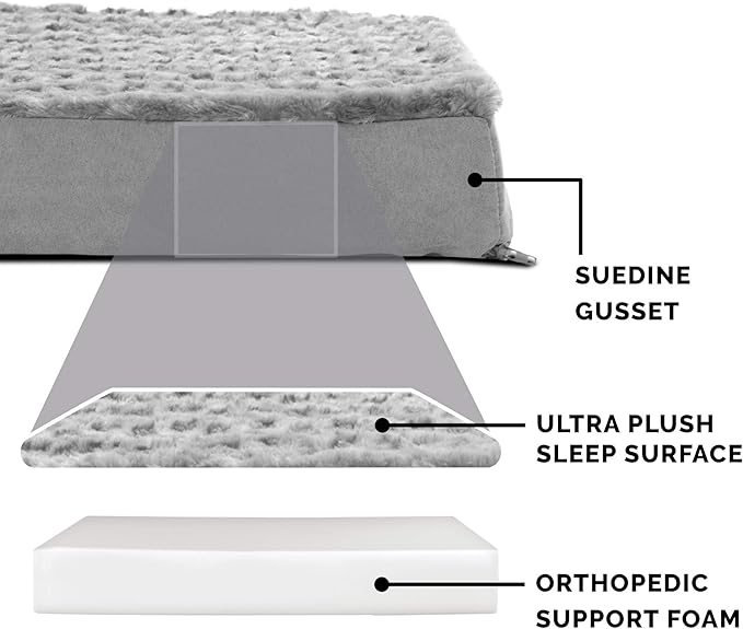 Furhaven Orthopedic Dog Bed for Large Dogs w/ Removable Washable Cover, For Dogs Up to 125 lbs - Ultra Plush Faux Fur & Suede Mattress - Gray, Jumbo Plus/XXL