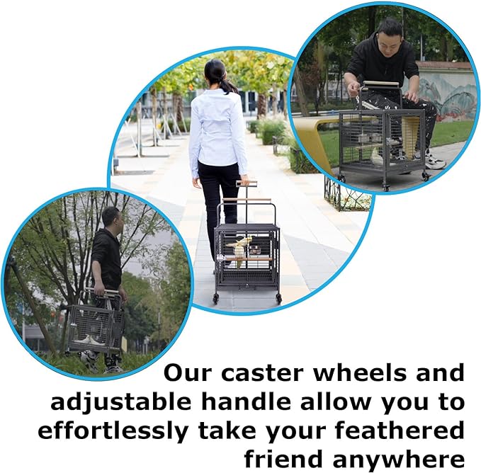 Travel Bird Cage, Easy to wheel or carry. castor Wheels included