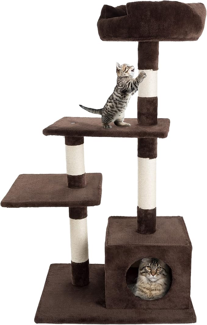 4-Tier Cat Tower - 3 Napping Perches, Cat Condo, 4 Sisal Rope Scratching Posts – Cat Tree for Indoor Cats or Multiple Cat Homes by PETMAKER (Brown)