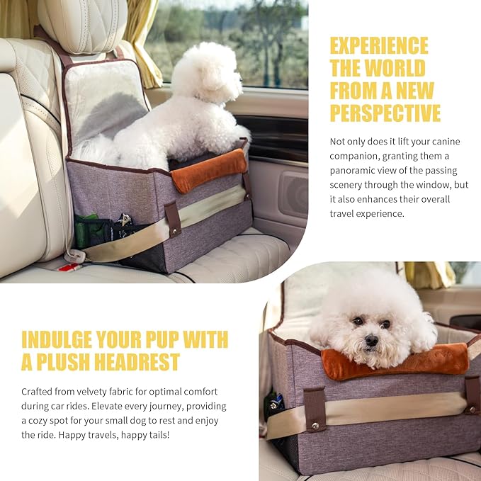 Cullaby Small Dog Car Seat up to 25 lbs Dog Booster Car Seat - Plush Sturdy, Ideal for Cars, SUVs, and Trucks, Safety for Dogs - Small, Comfortable, and Eco-Friendly, Easy Install (Brown)…
