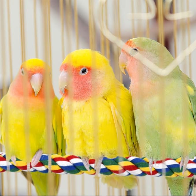 Bird Rope Perches for Parrots, Cockatiels, Parakeets, Budgie Cages Comfy Birds Colorful Rope Toy (41inch Metal nut)