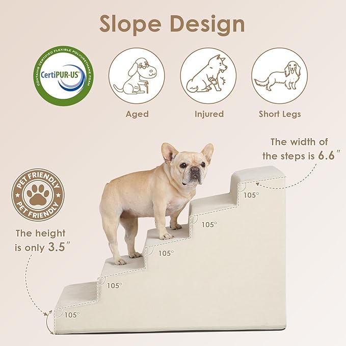 EHEYCIGA Dog Stairs for High Beds 22.5" H, 5-Step Dog Steps for Small Dogs and Cats, Slope Pet Steps with Non-Slip Bottom, Beige