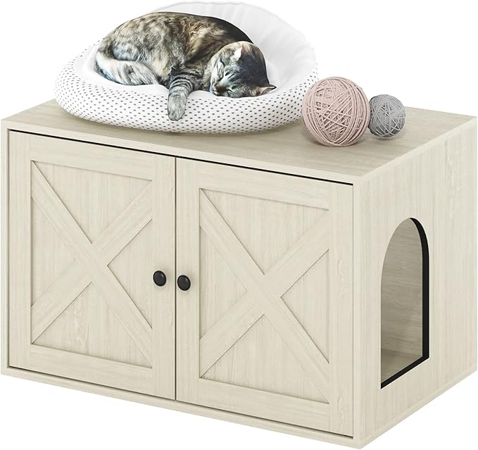 Furinno Peli Farmhouse Cat Litter Box Enclosure, White Wash