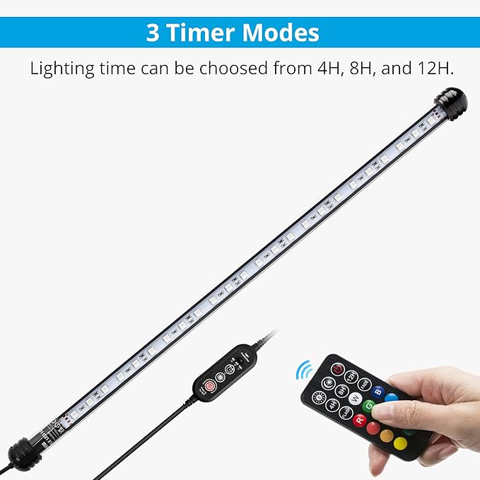 NICREW Submersible RGB Aquarium Light, Underwater Fish Tank Light with Timer, Multicolor LED Light with Remote Controller, 19 Inches