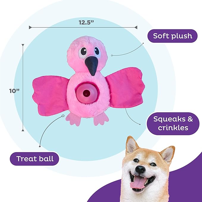 Outward Hound Nina Ottosson Hide-Ablez Plush Dog Puzzle with Treat Ball, Flamingo, Pink