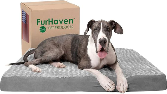 Furhaven Orthopedic Dog Bed for Large Dogs w/ Removable Washable Cover, For Dogs Up to 125 lbs - Ultra Plush Faux Fur & Suede Mattress - Gray, Jumbo Plus/XXL