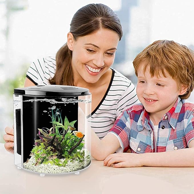 Small Fish Tank 1.2 Gallon Aquarium Starter Kit for Home, Office, Room, Decorative Desktop, Betta Fish Tank with Filter and Light for Shrimp, Jellyfish, Goldfish