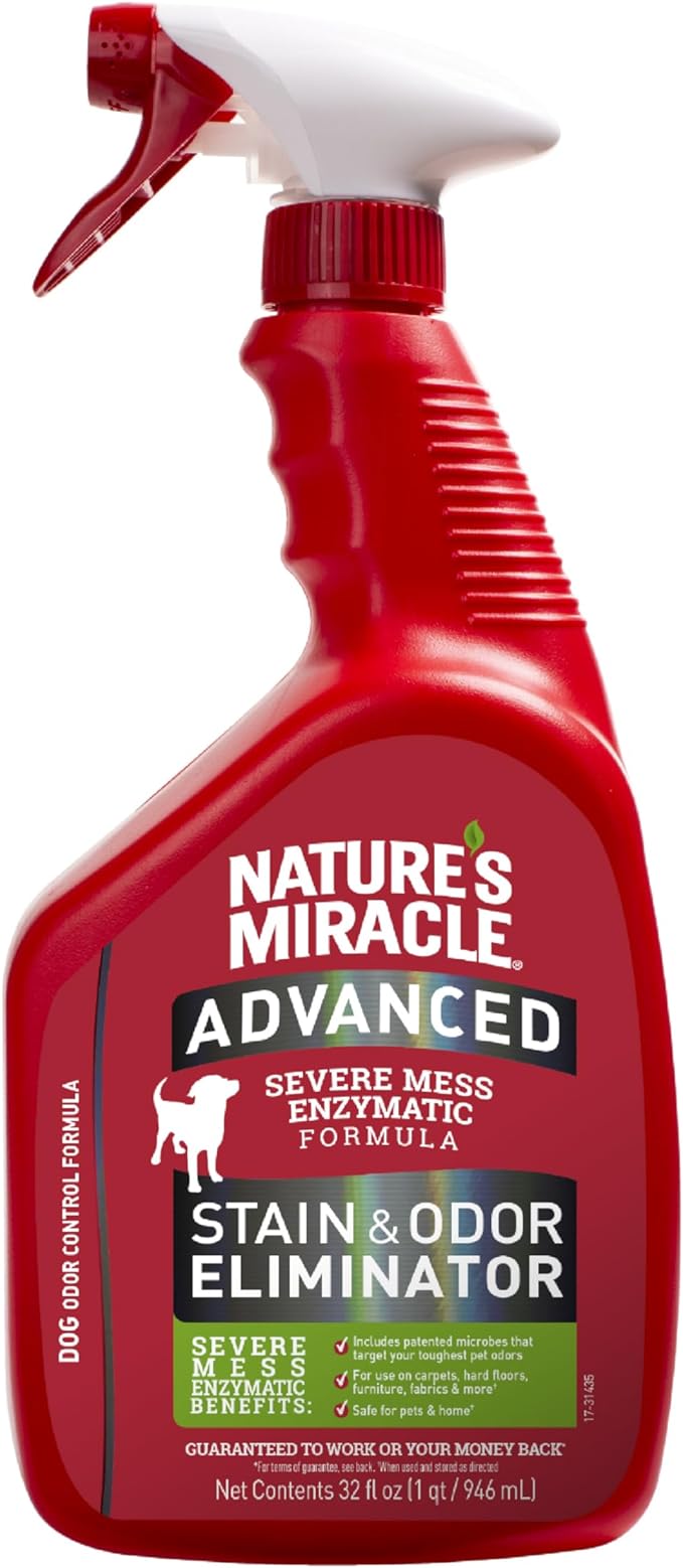 Nature’s Miracle Advanced Stain and Odor Eliminator Dog, 32 Ounces, Fresh Scent, Severe Mess Enzymatic Formula For Tough Pet Messes