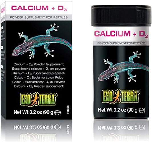 Exo Terra Calcium + D3 Powder Supplement for Reptiles and Amphibians, 3.2 Oz., PT 1856