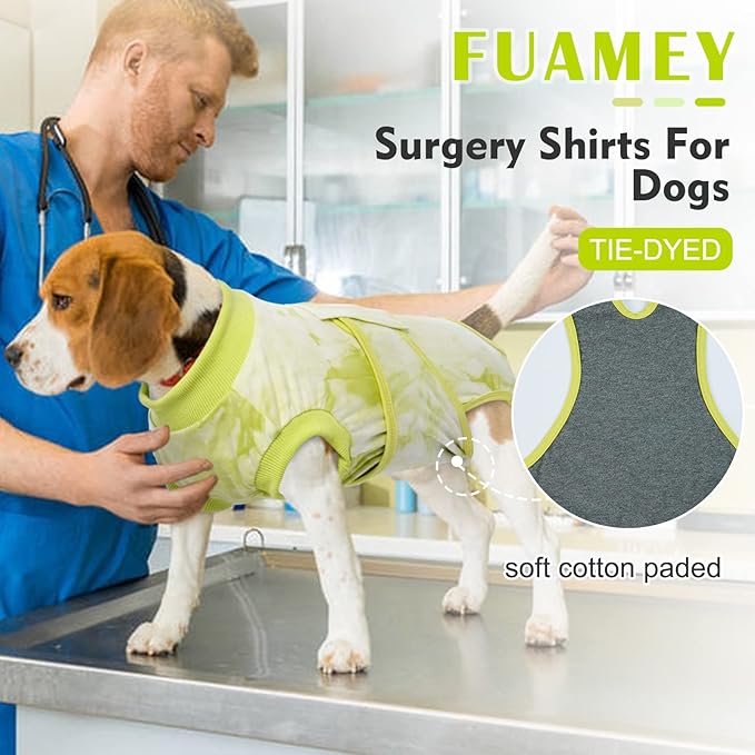FUAMEY Recovery Suit for Dogs After Surgery,Soft Breathable Dog Bodysuit E-Collar & Cone Alternative Surgical Suit,Male Female Dog Neuter Spay Suits Anti Licking Wounds Onesie Green Tie Dye L