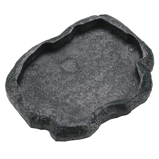 Reptile Feeder,Reptile Rock Food Dish,Terraium Bowl Plastic Shallow Reptile Feeder for Food and Water Feeding Dish for Lizard Gecko Bearded Dragon (M-Moyu Green)