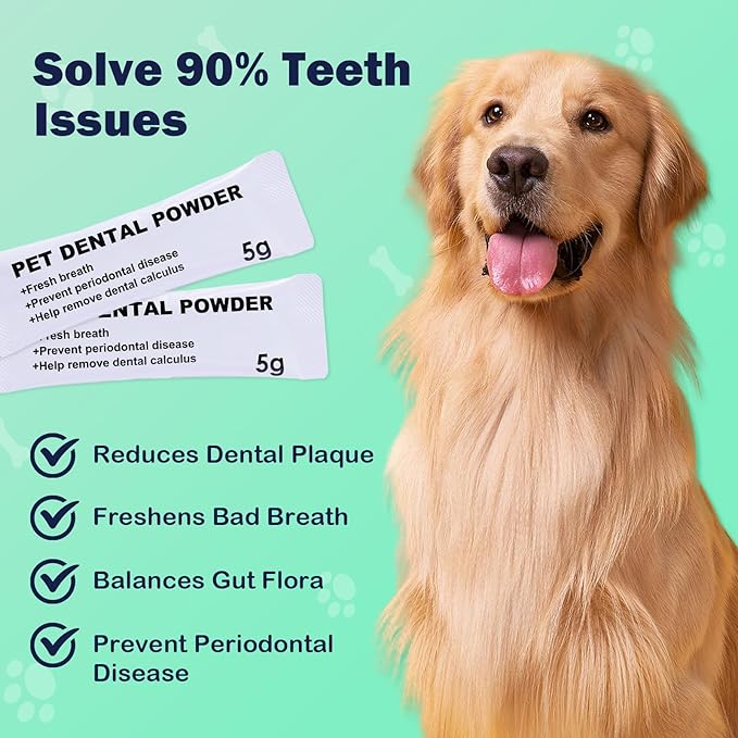 Pet Teeth Cleaning Powder, Brown Seaweed Dog Breath Fresh Powder Effective Dog Plaque and Tartar Remover, Compound Probiotics for Pets Dog Bad Breath Treatment Powder - 5g*20 sachets