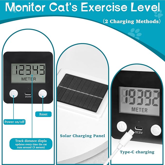 Large Cat Exercise Wheel with Pedometer, 10 Minutes Fast Installation, 41” Cat Wheel with Carpeted Runway Cat Treadmill Cat Running Wheel with Silent Roller for Kitty's Fitness Weight Indoor