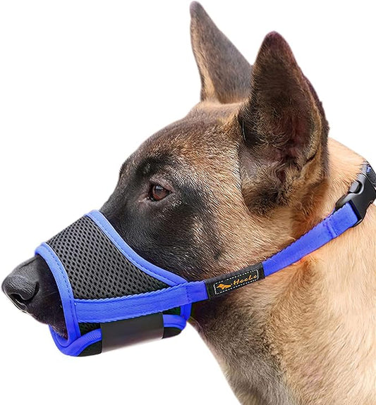 HEELE Dog Muzzle,Soft Mesh Dog Muzzle for Small Medium Large Sized Dogs,Breathable Adjustable Puppy Muzzle to Prevent Biting,Chewing,and Licking Blue XXL