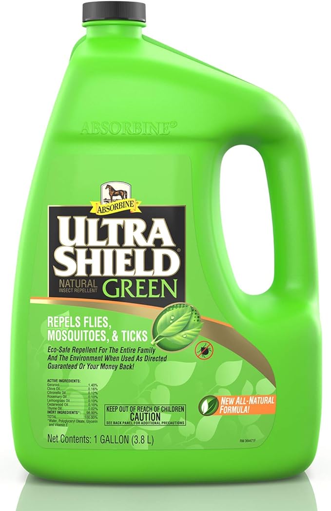 Absorbine UltraShield Green All-Natural Fly & Insect Repellent for Horses & Dogs, Essential Oils Repel & Control, 128oz Bottle, No Sprayer