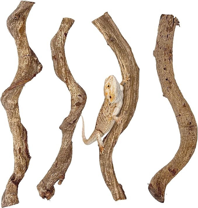 Reptile Climbing Branch Decor Wood Snake Terrarium Branches Lizard Habitat Decorations Wooden Tree Trunk Ornament for Bearded Dragon Geckos Chameleon Frog Pack of 4 (14-16 inch)