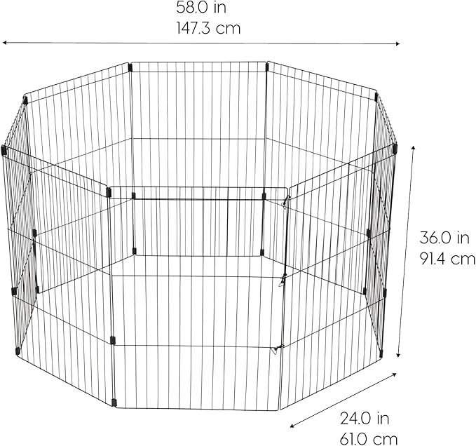 IRIS USA Metal Dog Playpen, 8-Panel 36" Pet Playpen, Puppy Playpen, Indoor/Outdoor Dog Fence, 58 x 58 x 36, Foldable, Custimzable, Black