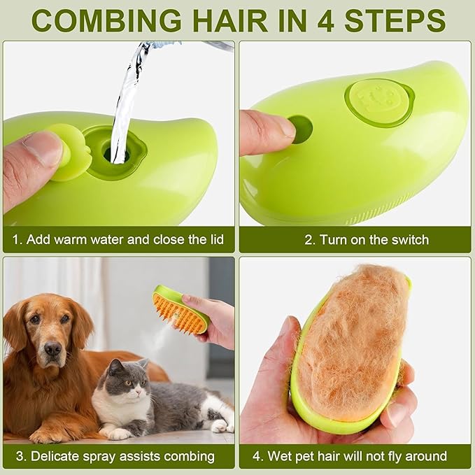 Cat Steam Brush, Spritz defur comb for cats, steam brush for cats, 3 in 1 pet brush, cat brush with steam, spritz defur comb for dogs, cat steam brush for shedding, cat brush by ALQMIA (Yellow)