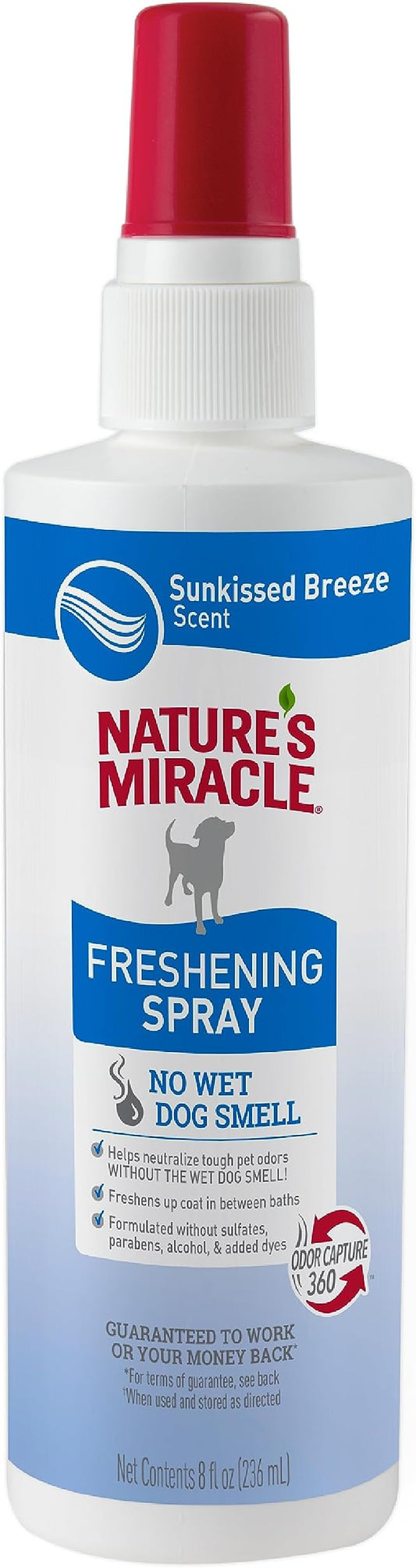 Nature's Miracle Freshening Spray For Dogs Freshens Dog’s Coat Between Baths And Neutralizes Tough Odors With Sunkissed Breeze Scent, 8 Ounces