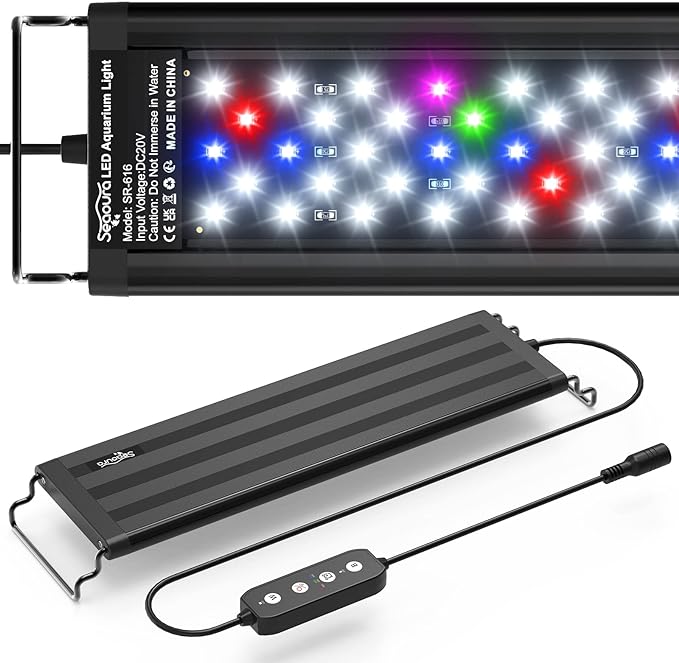 Led Aquarium Light for Plants-Full Spectrum Fish Tank Light with Timer Auto On/Off, 12-18 Inch, Adjustable Brightness, White Blue Red Green Pink LEDs with Extendable Brackets for Freshwater