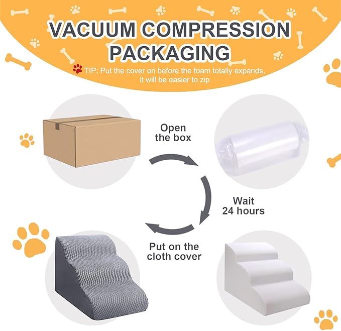 Ryoizen Dog Stairs Ramps to High Beds and Couch Up to 24'', Dog Step for Small Large Dog with High-Density Foam, 4-Step Pet Stairs with Non-Slip Bottom for Puppy and Cat, Gifts Lint Roller for Dogs