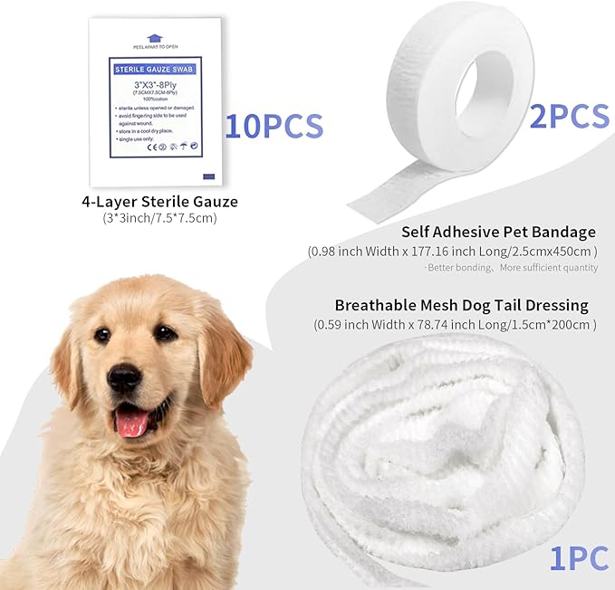 13 Pcs Dog Tail Protector Bandage,Sterile Breathable Vet Wrap Gauze for Dog Tail Cover Guard Wound Care Pet,Liquid Happy Dog Paw Nail Bandage Paw Wounds,Tail Docking Kit Puppies Cats Other Pet Animals