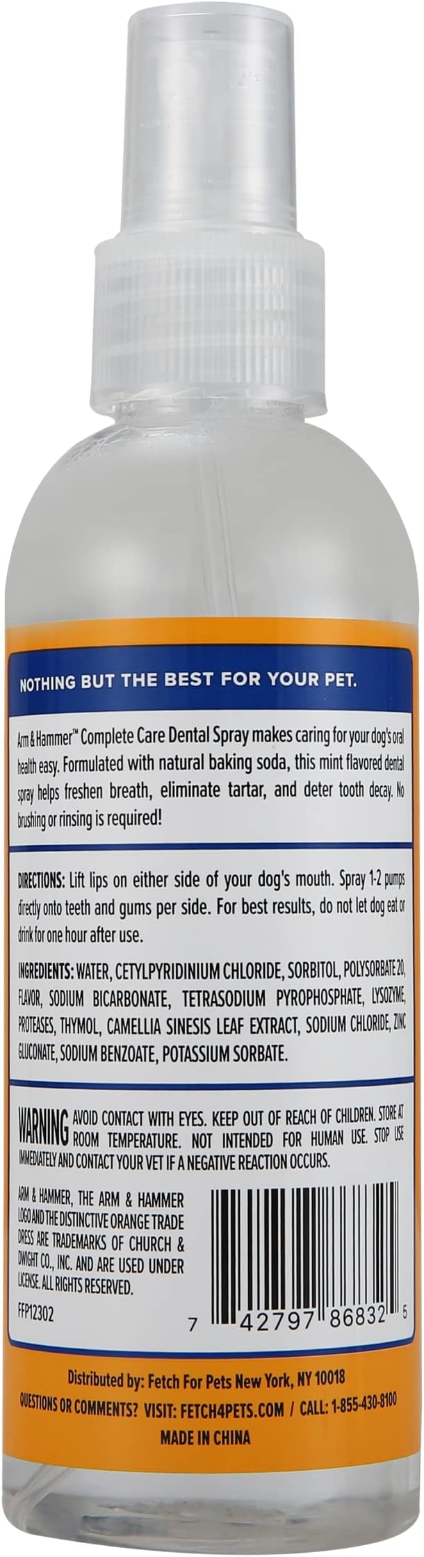 Arm & Hammer Complete Care Dog Dental Spray, 6 Fl Oz | Mint Flavor Dog Dental Spray for Easy Brushless Cleaning | Baking Soda Enhanced Formula for Fresh Breath and Tartar Control (Pack of 2)