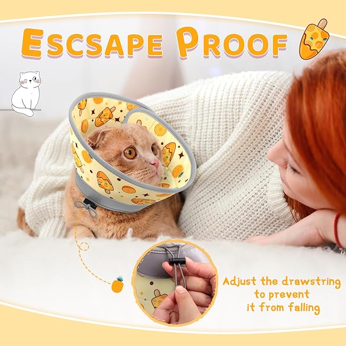 Cat Cone, Soft Cat Cone Collar to Stop Licking, Adjustable Cute Cat Cone Alternative, Water Resistant Neck Cone for Cats, Foldable Cat Recovery E Collar for Cat Kitten（Orange,L