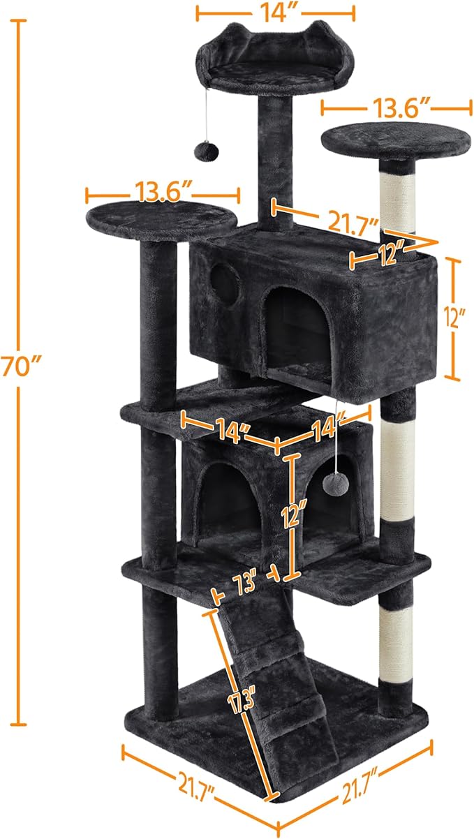 Yaheetech Multi-Level Cat Tree for Large Cats, with Cozy Condos for Indoor Cats